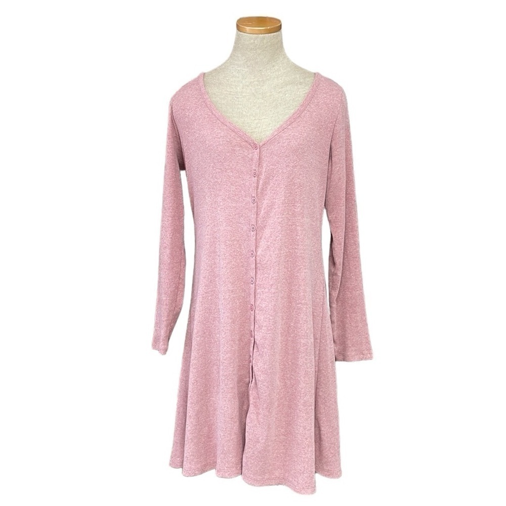 GAP Sweater Dress Women's L Large Pink Knit Long Sleeve A-Line Midi